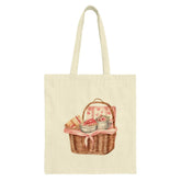 Picnic Basket Tote Bag, Floral Heart Design, Cottagecore Aesthetic, Cute Food Bag, Summer Picnic Bag, Everyday Tote - Tawshia